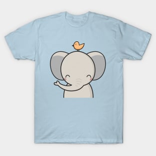 Kawaii Cute Elephant and Bird T-Shirt